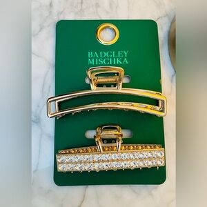 Badgley Mischka Gold Claw Clip Set Rhinestone Designer Hair Accessories NWT